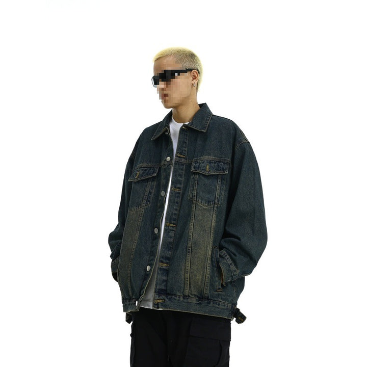 Herren Boxy-Denim-Überhemdjacke mit Druckknopfblende, Pattentaschen & geradem Saum Drune