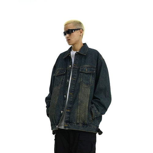 Herren Boxy-Denim-Überhemdjacke mit Druckknopfblende, Pattentaschen & geradem Saum Drune