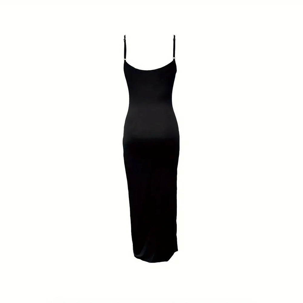 Damen figurbetontes Maxikleid mit seitlichen Rüschendetails und tiefem Schlitz Drune