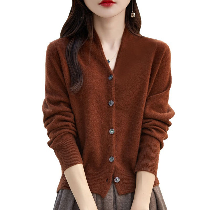 Damen Kaschmir-Cardigan mit eleganten Knopfdetails und V-Ausschnitt Drune