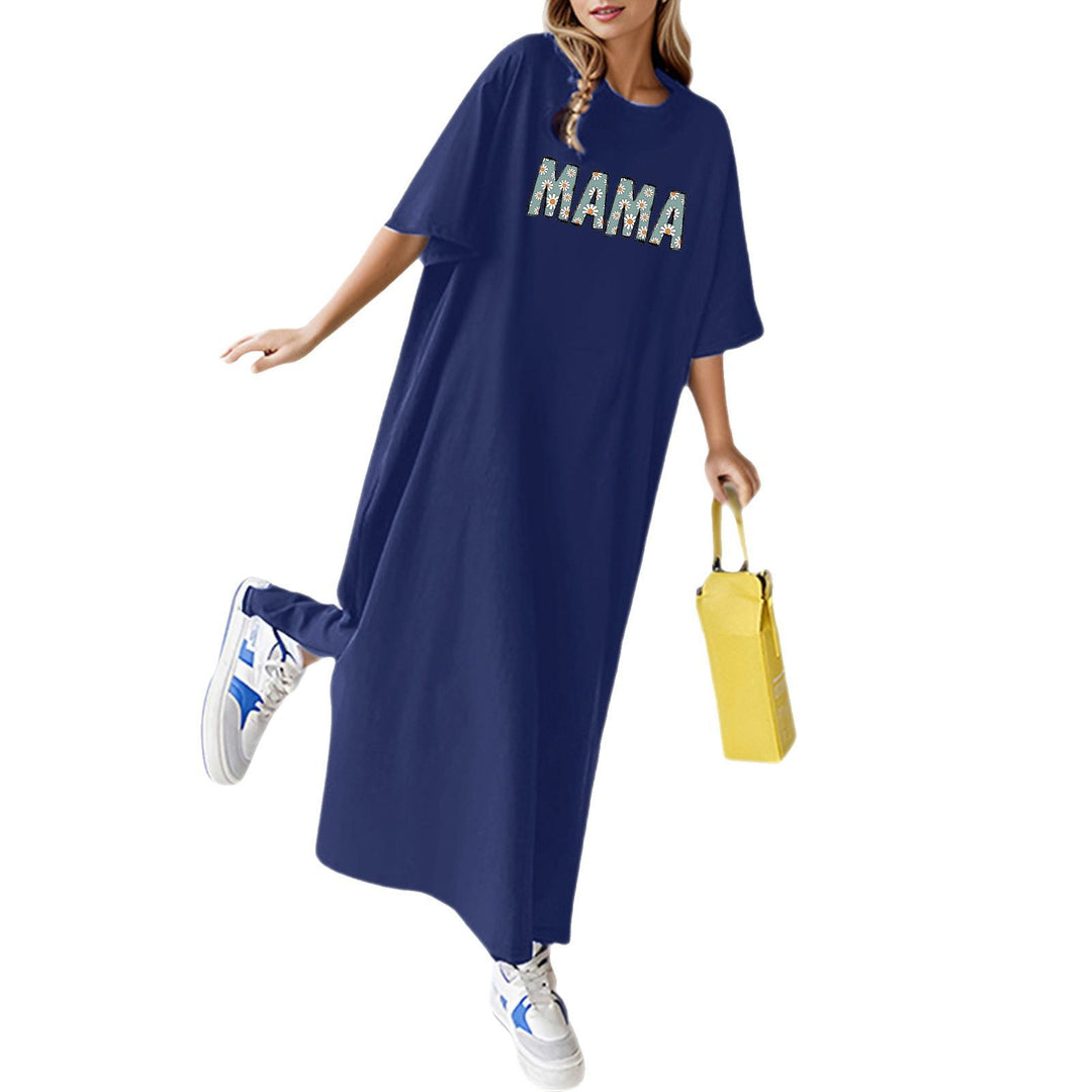 Damen nan florales Statement-Maxikleid im Oversize-T-Shirt-Stil mit Rundhalsausschnitt Drune