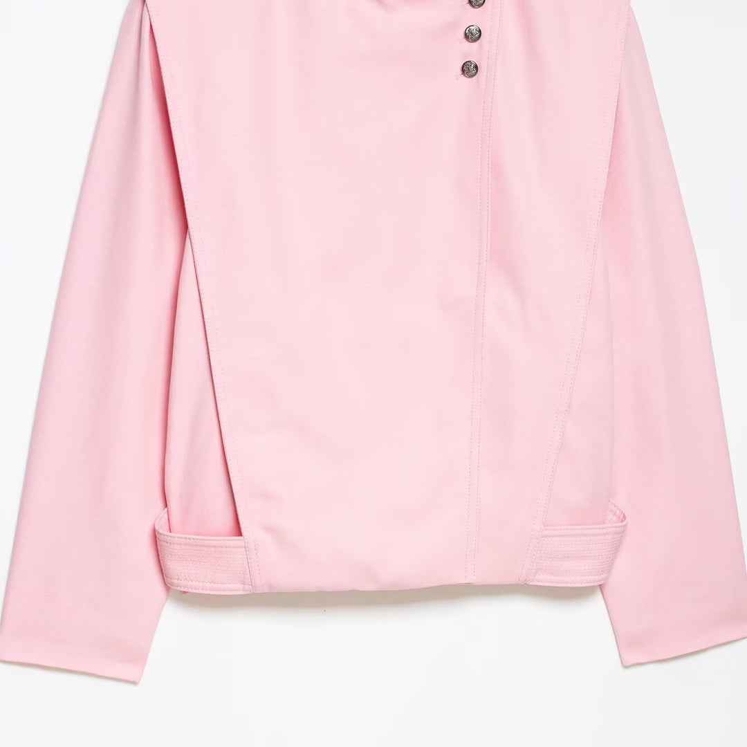 Damen Kurze asymmetrische Jacke mit hohem Stehkragen und Cape‑Schulter Drune