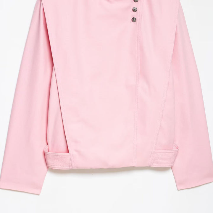 Damen Kurze asymmetrische Jacke mit hohem Stehkragen und Cape‑Schulter Drune