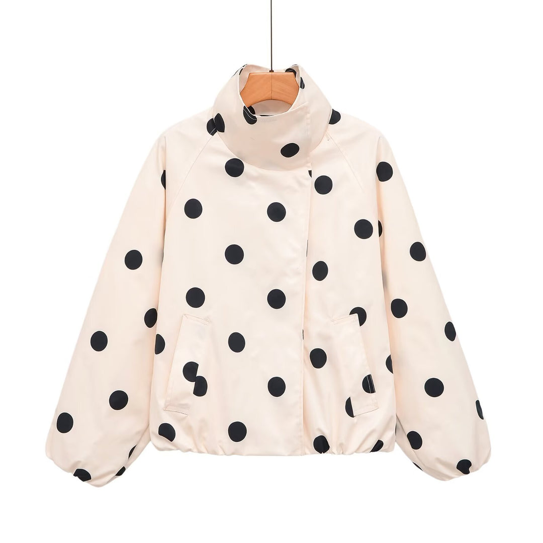 Damen Gepolsterte Oversize-Jacke mit hohem Stehkragen und Punkte-Print Drune