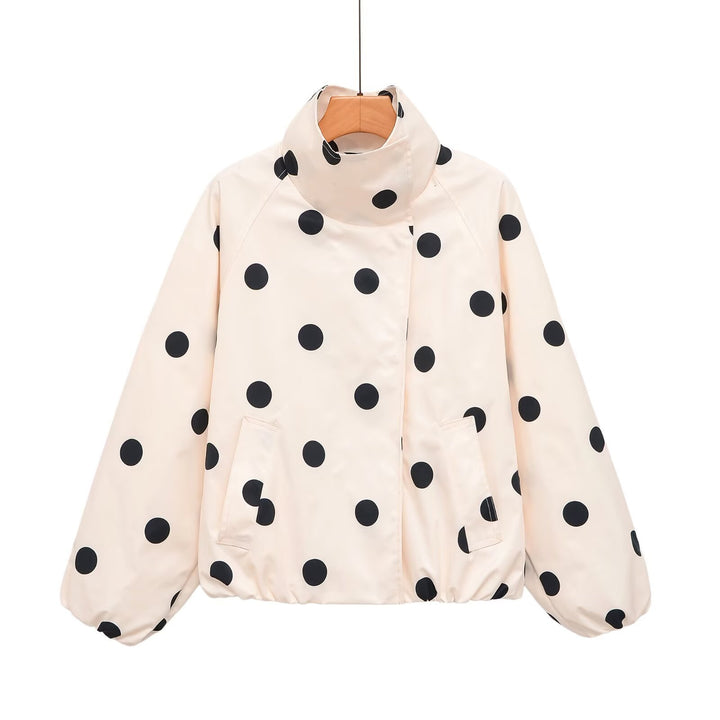 Damen Gepolsterte Oversize-Jacke mit hohem Stehkragen und Punkte-Print Drune