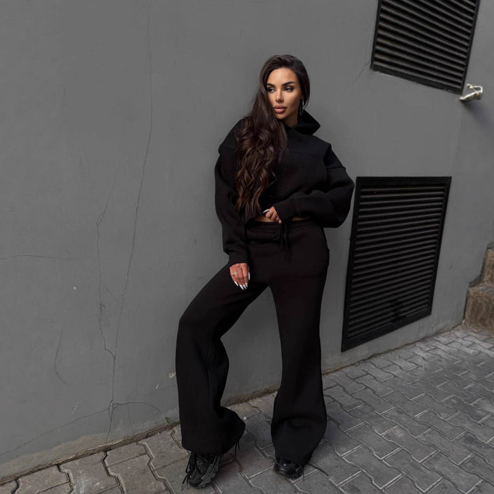 Damen lässiger cropped Hoodie und weit geschnittene Jogginghose Set Drune