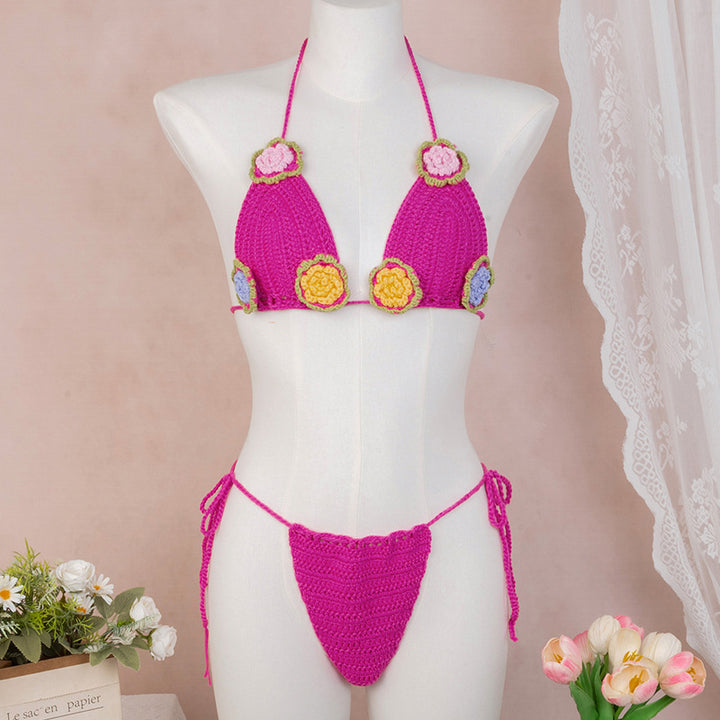 Damen Elegantes Häkel-Bikini-Set mit floralen Applikationen Drune