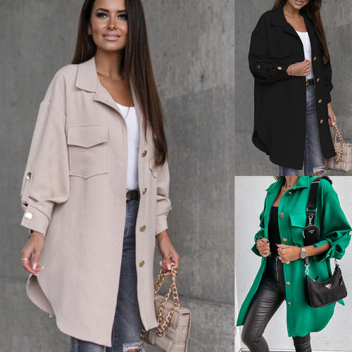 Damen Stylish Overshirt mit praktischen Taschen und druckknopfbarer Front Drune