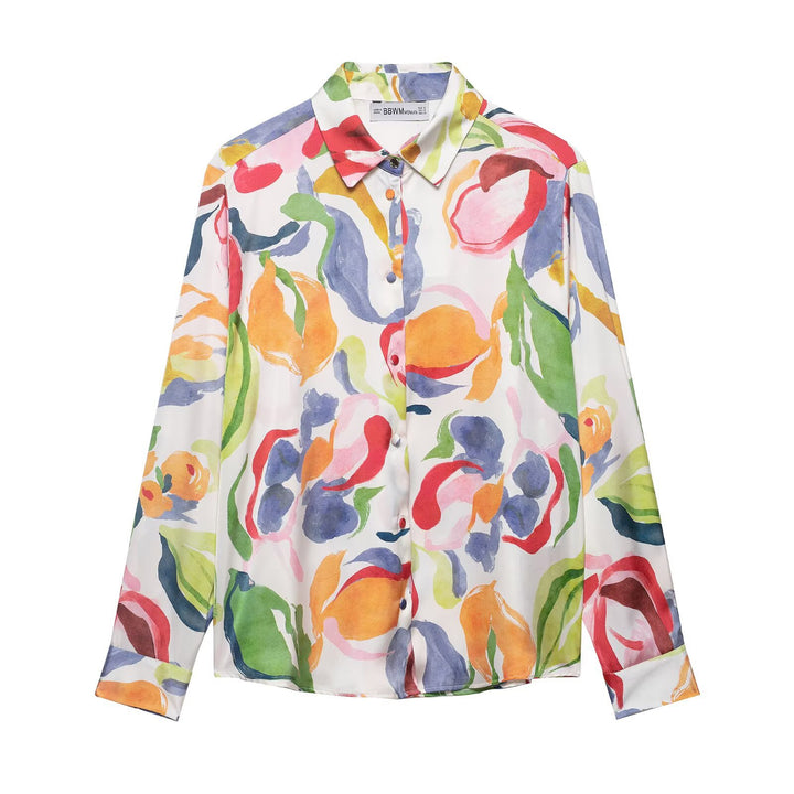 Damen Seidenoptik-Bluse mit Aquarell-Blumenprint Drune