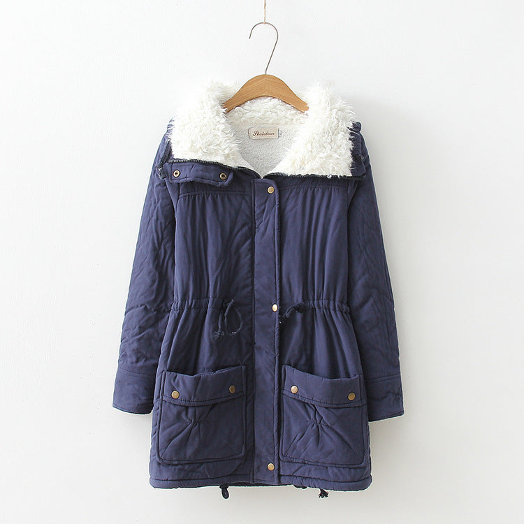 Damen nan taillierter Thermo-Parka mit Sherpa-Kapuze, verstellbarem Taillenzug und großen Pattentaschen Drune