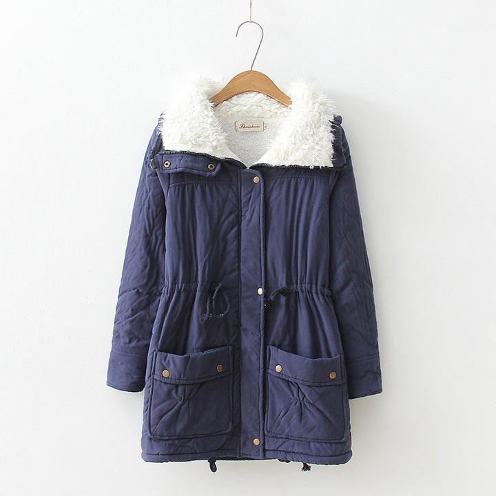 Damen nan taillierter Thermo-Parka mit Sherpa-Kapuze, verstellbarem Taillenzug und großen Pattentaschen Drune