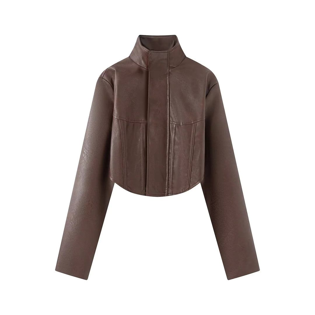 Damen nan kurzes Sculpted Korsettjacke mit Stehkragen, Epaulette‑Detail und verdeckter Druckknopfleiste Drune