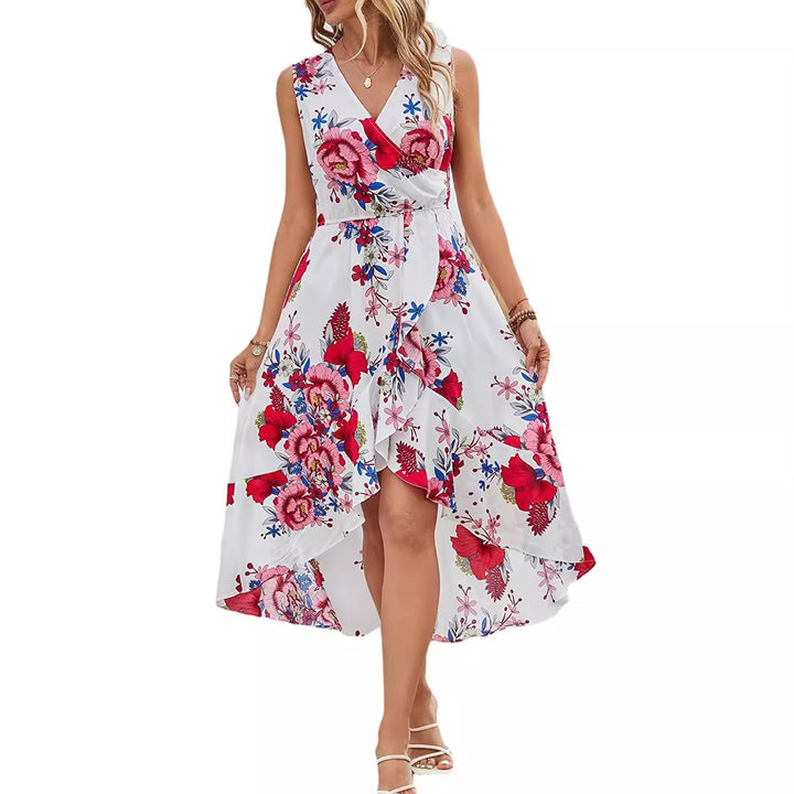 Damen Maxi- Kleid mit floralen Akzenten und schwingendem Saum Drune