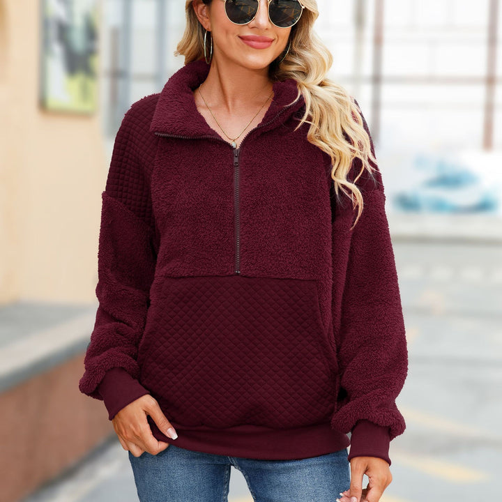 Damen Kuscheliger Zip-Pullover mit strukturiertem Fleece und bequemen Taschen Drune