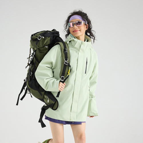 Damen Leichte wasserdichte Parka-Kapuzenjacke mit versiegelten Nähten und Kordelzug Drune