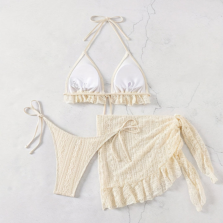Damen Triangel-Bikini mit Rüschendetail und passendem Wickelrock Drune
