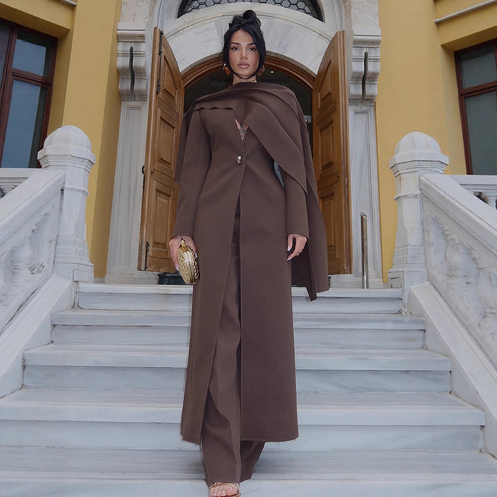 Damen Elegantes Mantelkleid mit Cape-Schulter und taillierter Silhouette Drune