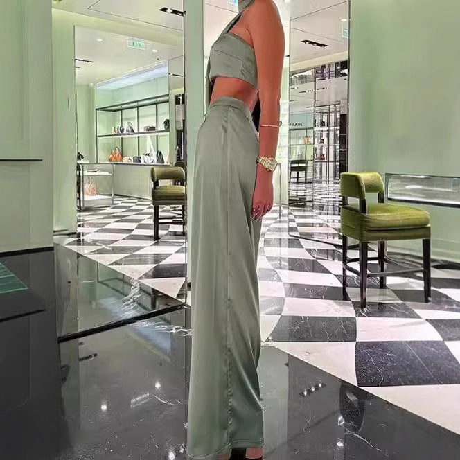 Damen Elegantes Zweiteiliges Set mit asymmetrischem Oberteil und weit geschnittener Hose Drune