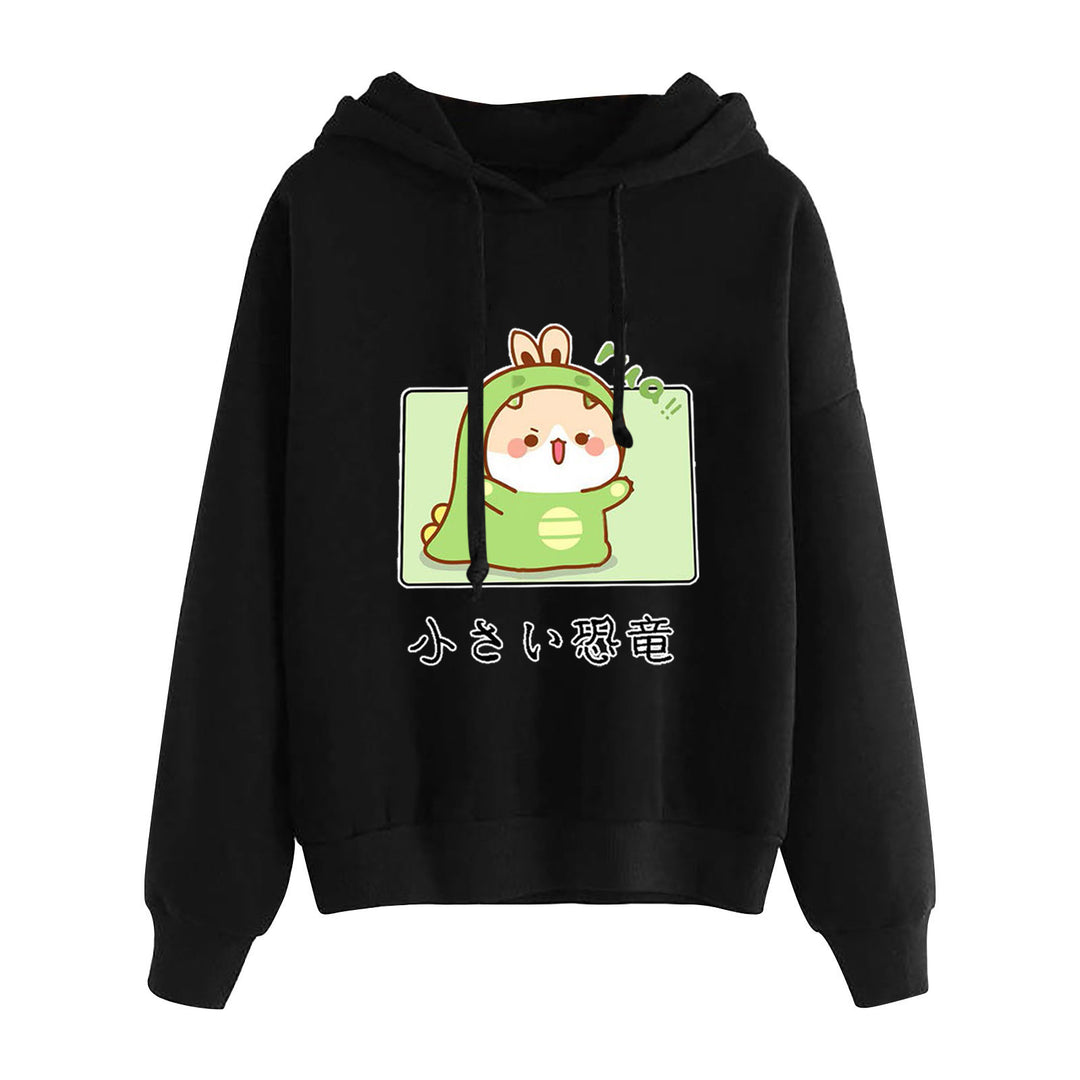 Damen nan kurz geschnittener Cropped-Kapuzenpullover mit niedlicher Frosch-Illustration und verstellbarer Kapuze Drune