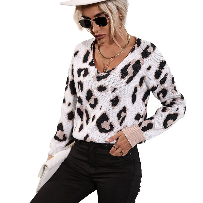 Damen Feinstrickpullover mit dezentem Animal-Print, V‑Ausschnitt und kastiger Silhouette Drune
