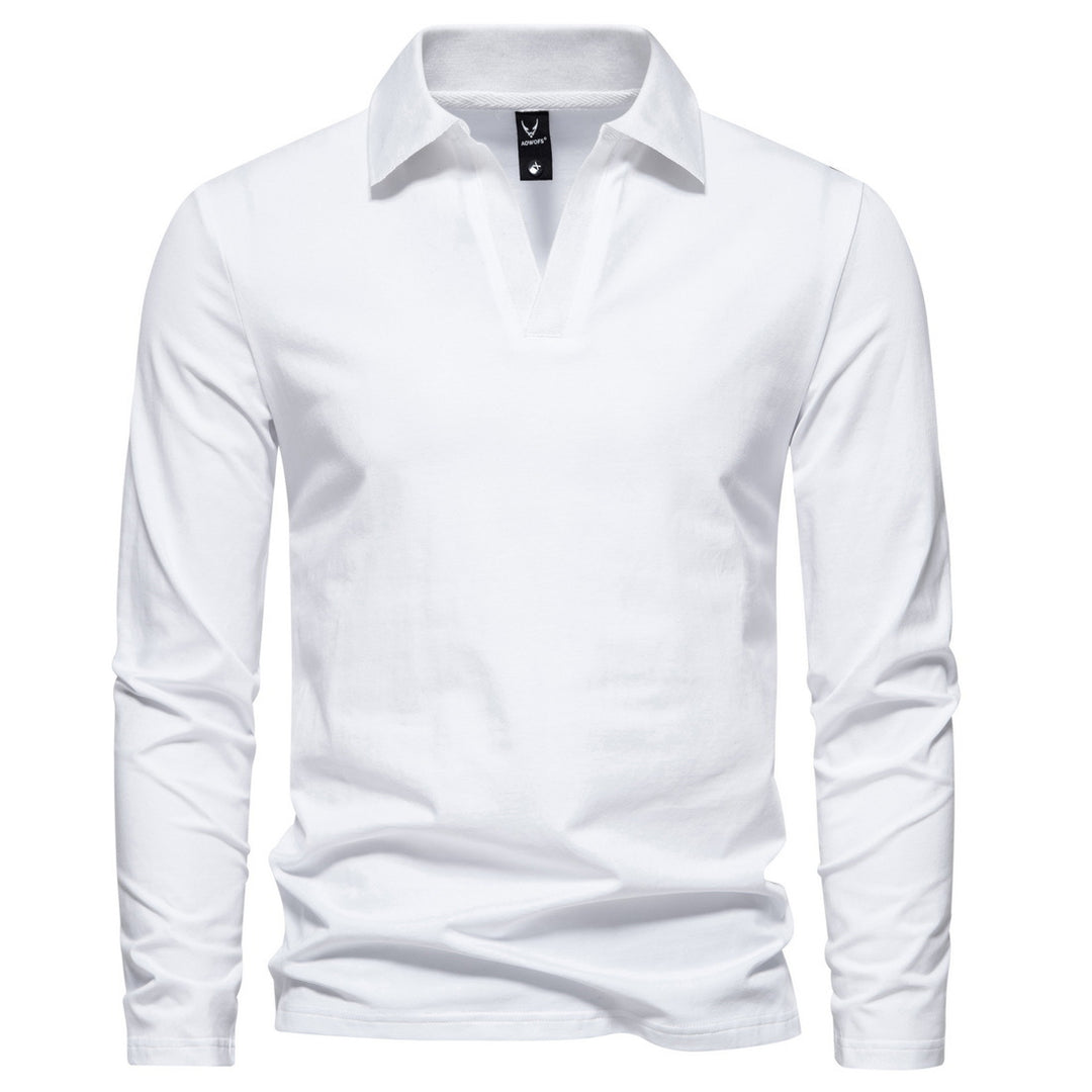 Herren Langarm-Poloshirt mit offenem V-Ausschnitt und Kentkragen Drune