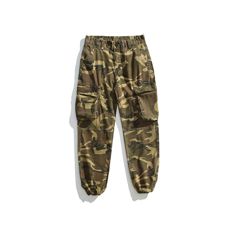 Herren Taktische Cargo-Joggerhose mit elastischem Knöchelabschluss, Mehrfachklapptaschen und Tarnmuster Drune