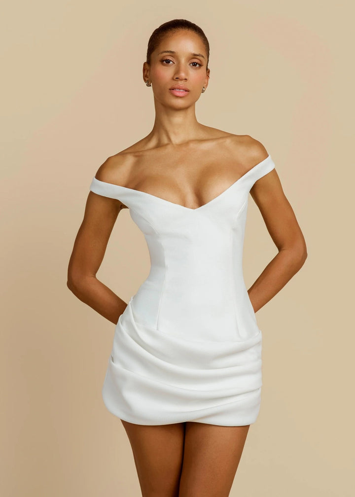 Damen Elegantes schulterfreies Minikleid mit raffiniertem Drapierungsdesign Drune
