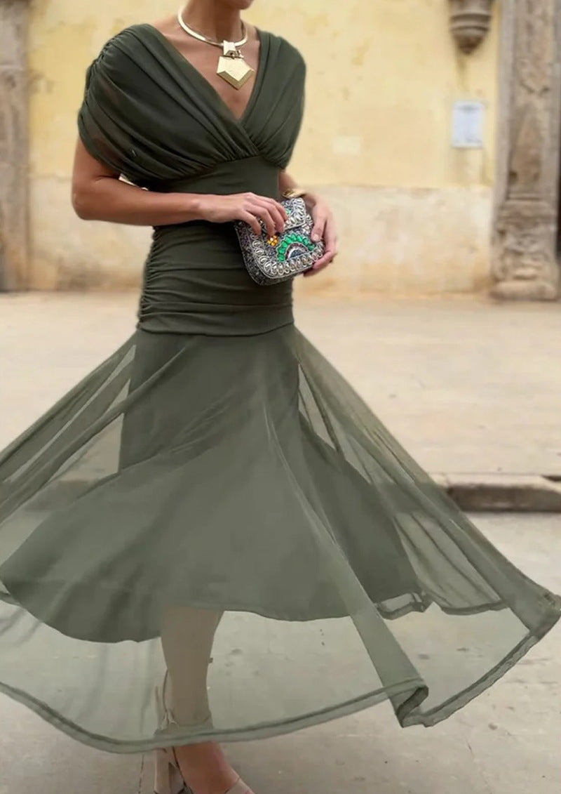 Damen nan elegantes bodenlanges Abendkleid mit drapierter Schulterpartie und luftiger Chiffon-Rock Drune
