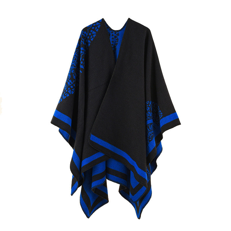 Damen Oversize Strickponcho mit grafischem Jacquardmuster Drune
