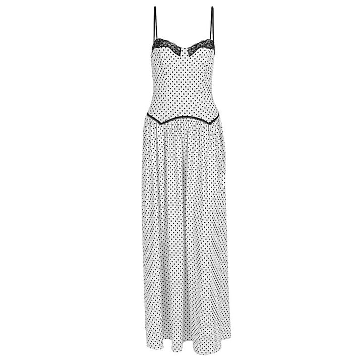Damen Maxikleid mit gepunktetem Design und Spitzendetails Drune