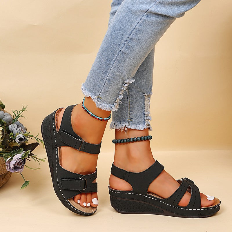 Damen Orthopädisch inspirierte Komfort-Sandalen mit doppeltem Riemensystem und leichter Keilsohle Drune