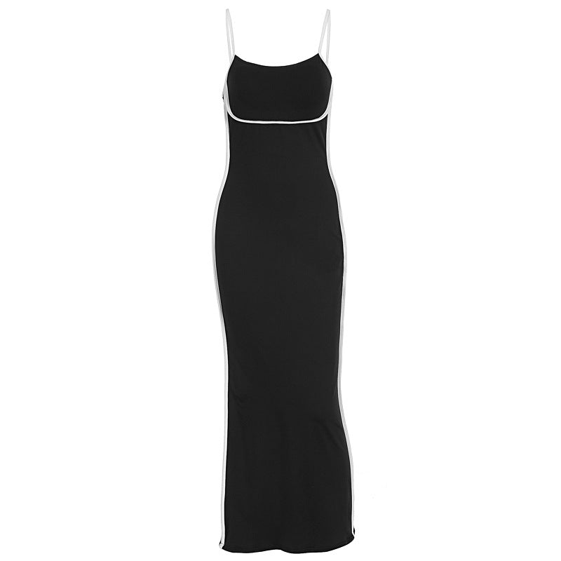 Damen elegantes Maxikleid mit schmalen Trägern und figurformendem Schnitt Drune