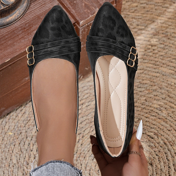 Damen Elegante und bequeme Ballerinas mit modischem Schleifenakzent und edlen Schnallen Drune