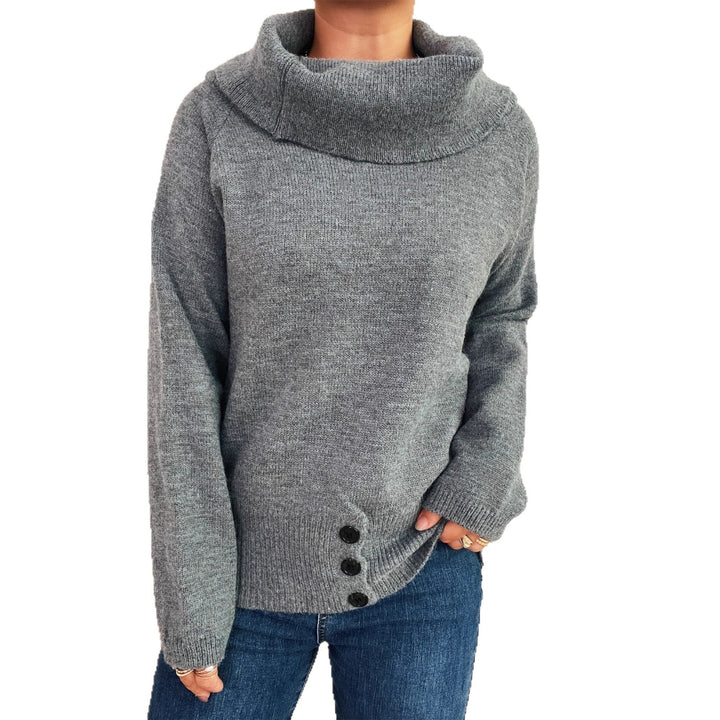 Damen Strickpullover mit hochschließendem Kragen und seitlichen Knopfdetails Drune