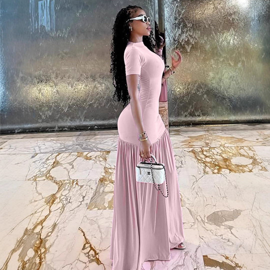 Damen Maxi-Kleid mit elegantem halblangen Ärmel und voluminösem Rock Drune