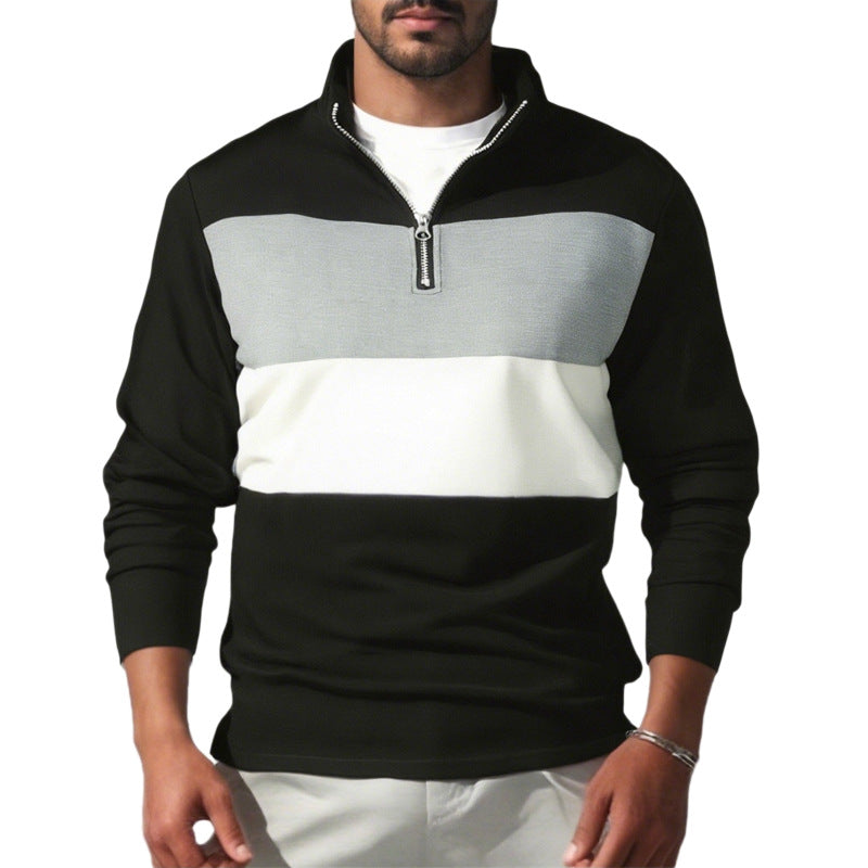 Herren nan Sweatshirt mit halbem Reißverschluss, Stehkragen und markanten Blockstreifen Drune