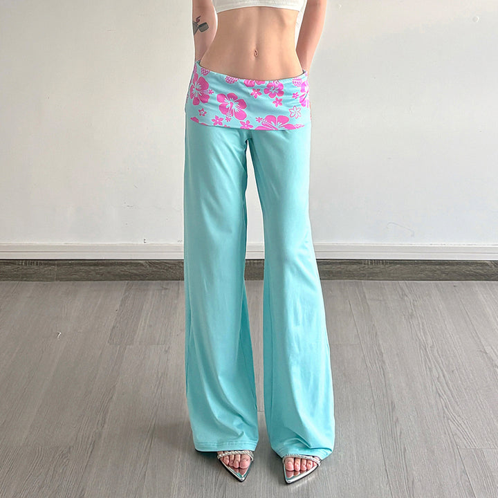 Damen nan weite Yoga-Palazzohose mit Umschlagbund und hoher Taille Drune