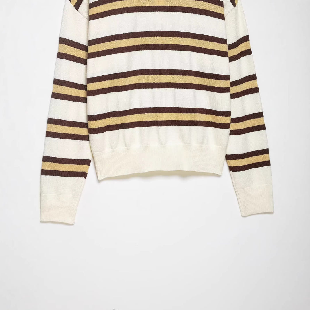 Damen Gestreifter Strick‑Polo‑Pullover im Oversize‑Cropped‑Schnitt Drune