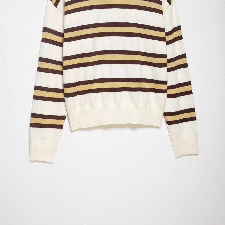 Damen Gestreifter Strick‑Polo‑Pullover im Oversize‑Cropped‑Schnitt Drune