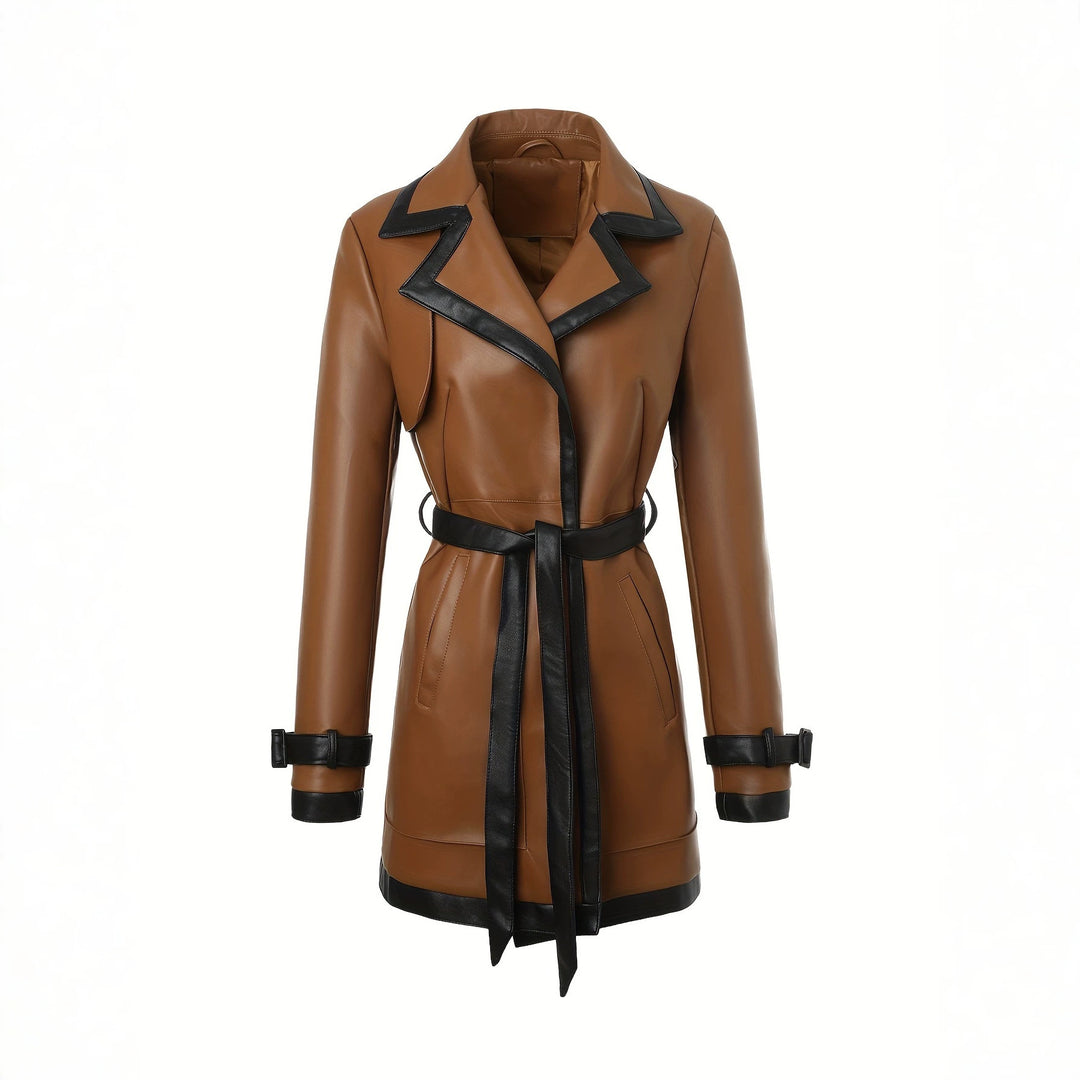Damen Modischer Kunstleder Trenchcoat Drune