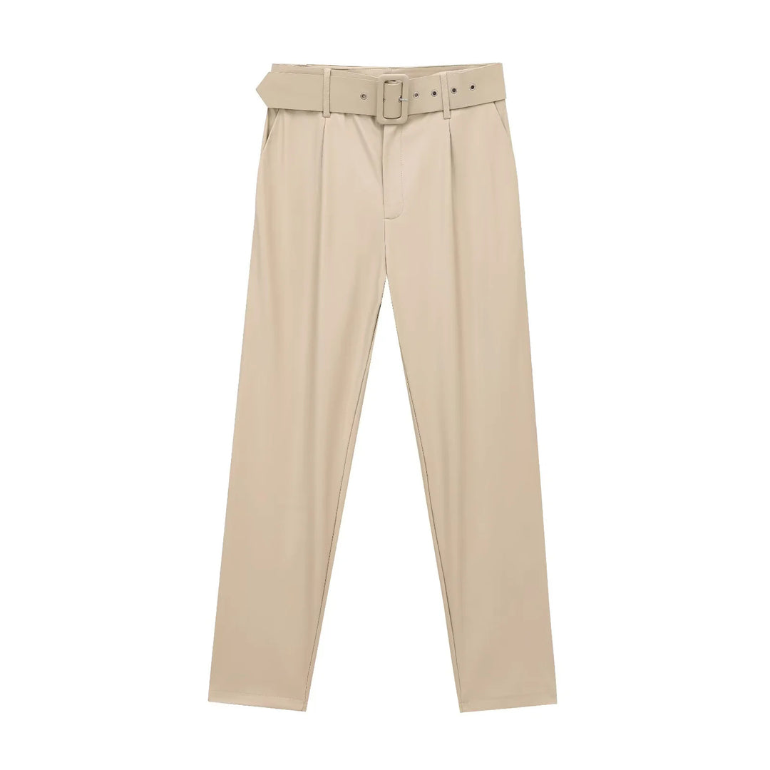Damen nan taillierte Highwaist-Hose mit Bundfalten, schmal zulaufendem Bein und breitem Ziergürtel Drune