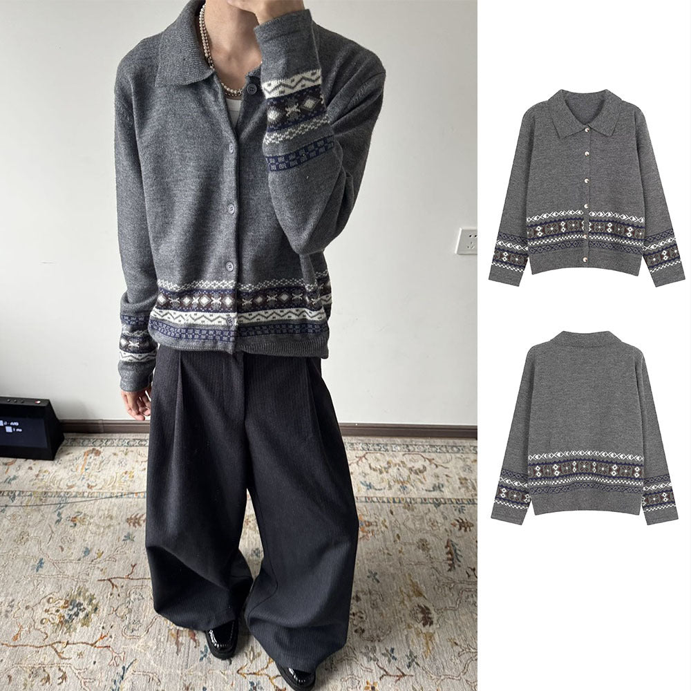 Herren Modische Strickjacke mit grafischem Musterdruck Drune