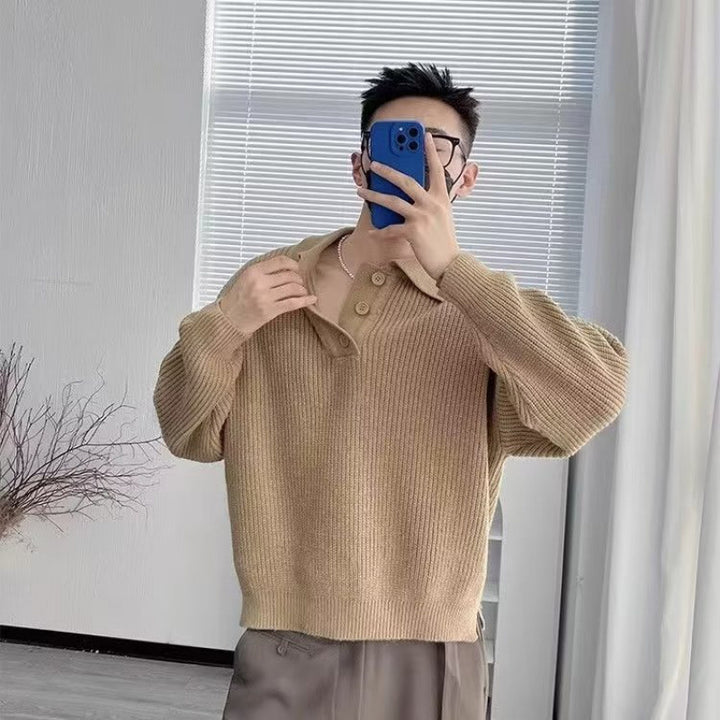 Herren Feinstrick-Polo-Pullover mit Halbschlupf‑Knopfleiste, Rippstruktur und Seitenschlitzen Drune