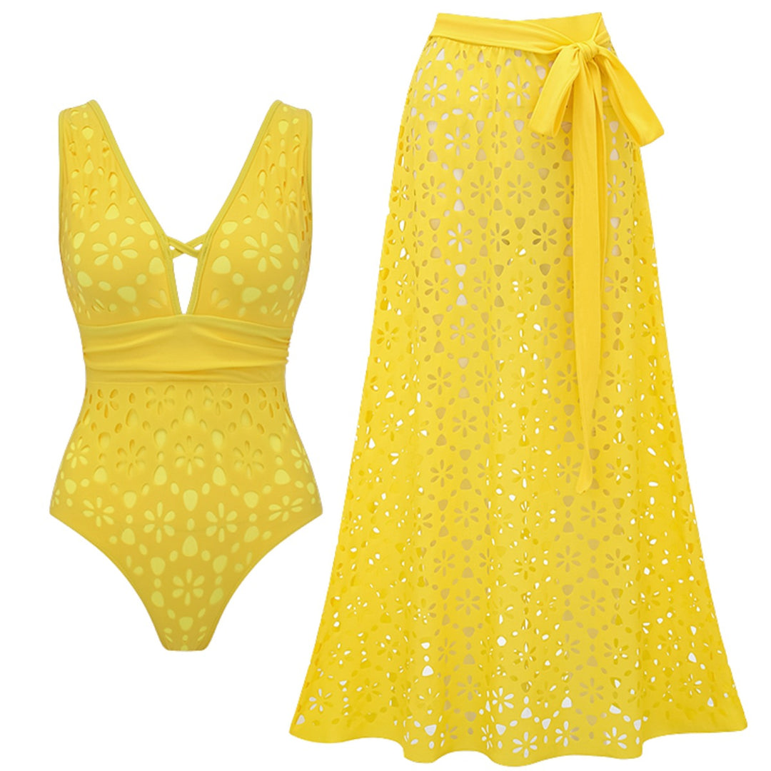 Damen Badeanzug und Rock mit floralen Ausschnitten Drune