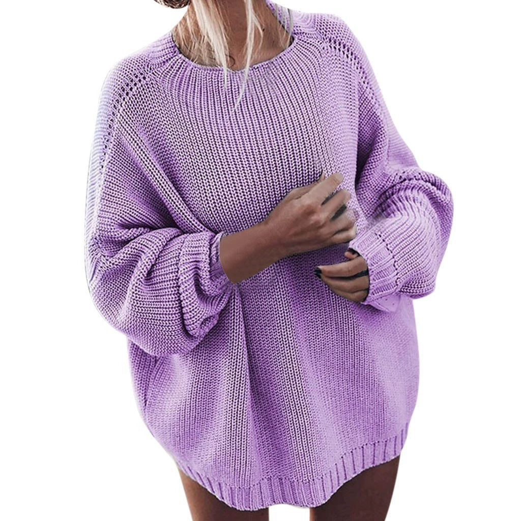 Damen gemütlicher Oversize-Strickpullover mit Ballonärmeln und strukturiertem Design Drune