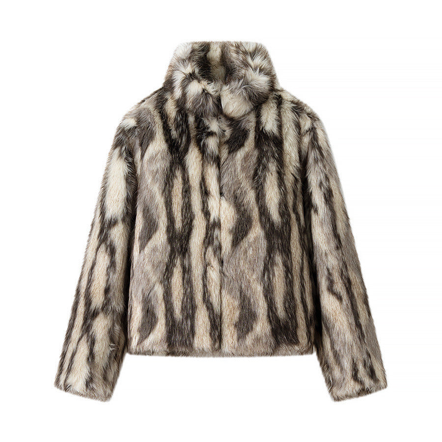 Damen Kurze Kunstfelljacke mit voluminöser Pelzoptik, kastiger Silhouette und Eingrifftaschen Drune