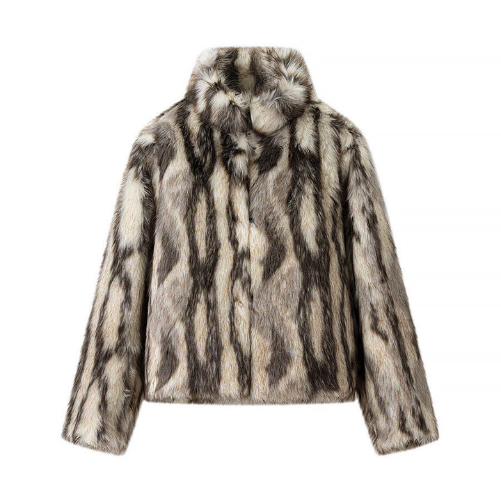 Damen Kurze Kunstfelljacke mit voluminöser Pelzoptik, kastiger Silhouette und Eingrifftaschen Drune