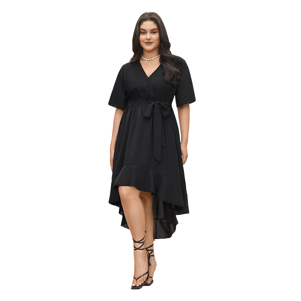 Damen Elegantes Wickelkleid mit asymmetrischem Saum und taillierendem Gürtel Drune