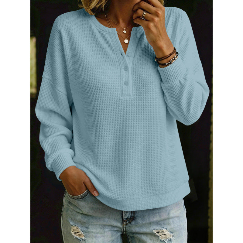 Damen Waffelstrick-Henleypullover mit Oversize-Schnitt Drune