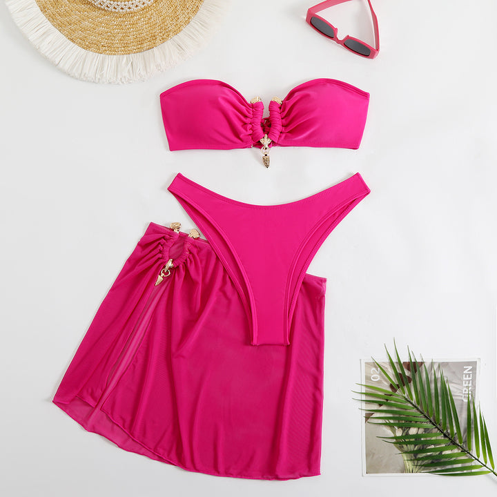 Damen Bikini-Set mit modisch gerafftem Oberteil und elegantem Wickelrock Drune